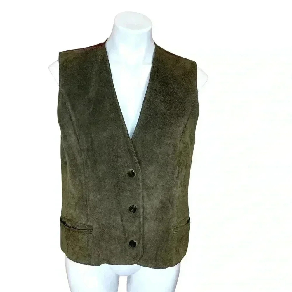 Vintage The Limited olive moss green suede western vest Y2K